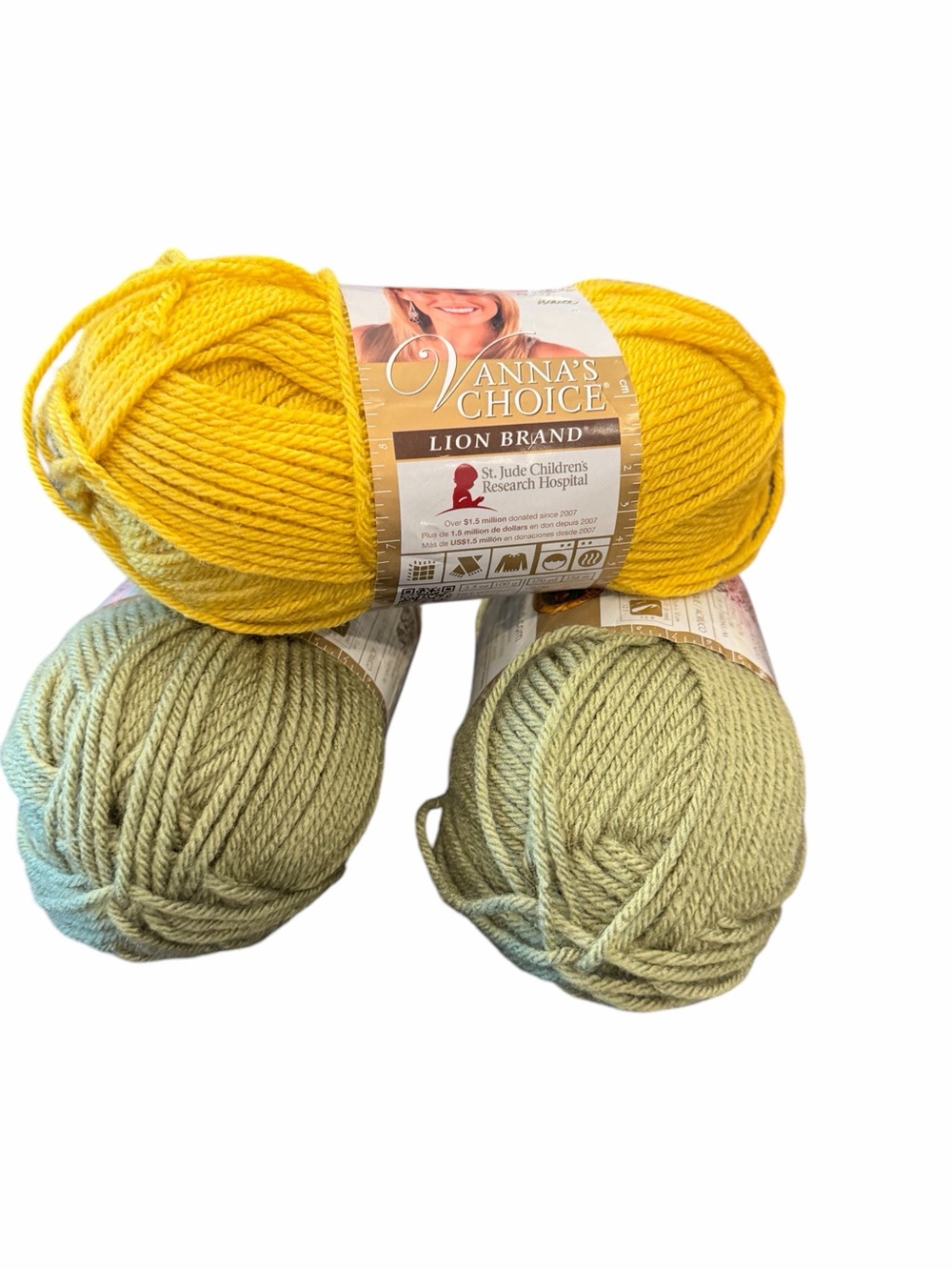 Lot Of 3 VANNA’s CHOICE Mustard Yellow #158 Dusty Green #173 Lion Brand Acrylic